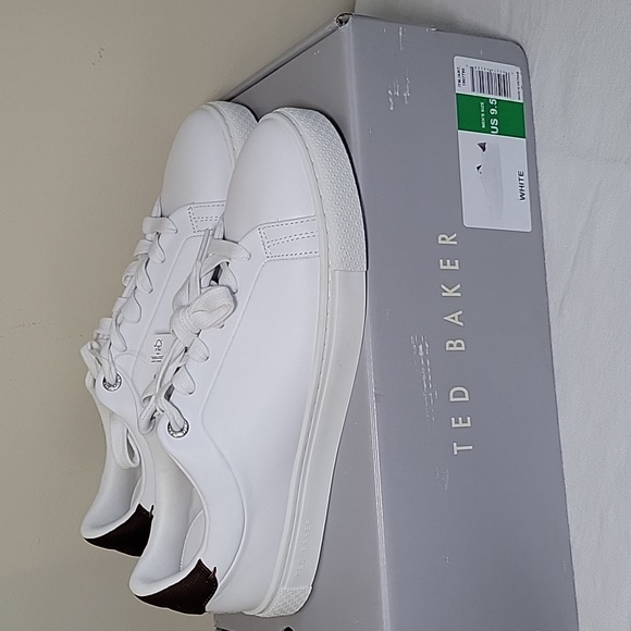 Ted Baker Leather Sneakers White/Brown Men's 9.5 NWT - Picture 2 of 10